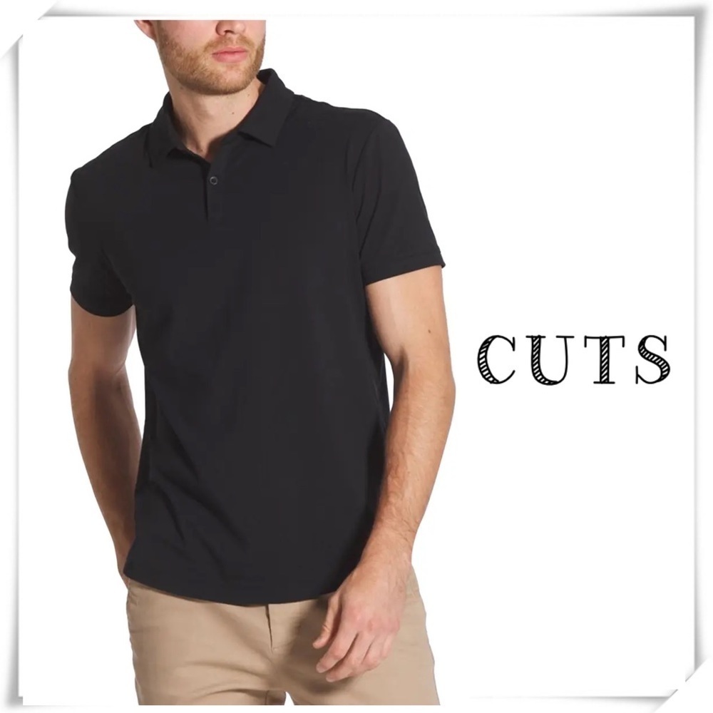 Cuts Curve-Hem Polo Shirt in Black New without Tag